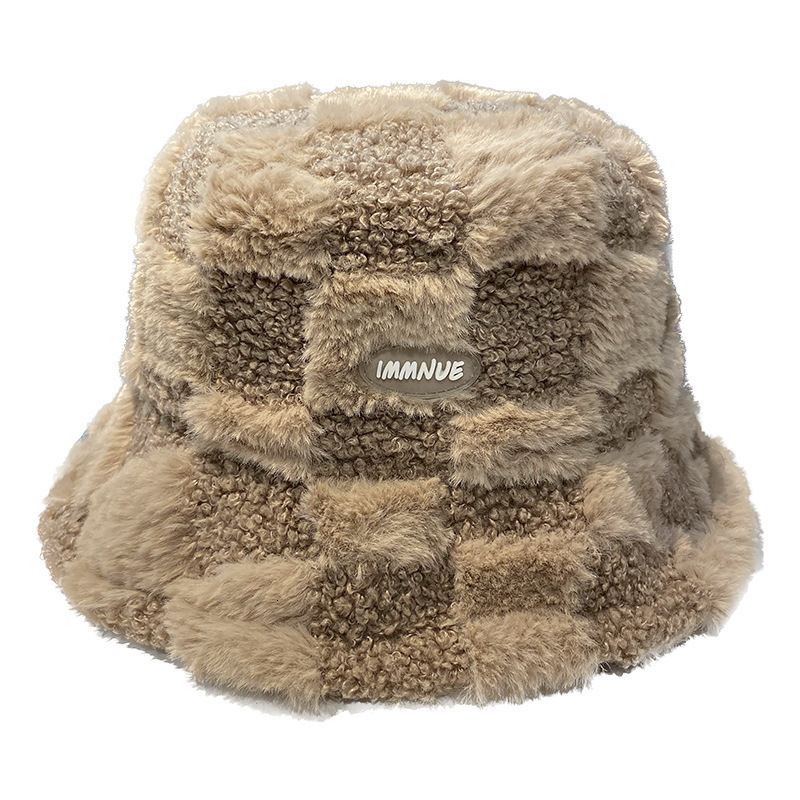 Wide Brim Hats Bucket Hats Lamb Fleece Checker Fisherman's Hat Autumn and Winter Thickened Warm Basin Hat Letter Bucket Hat 230428