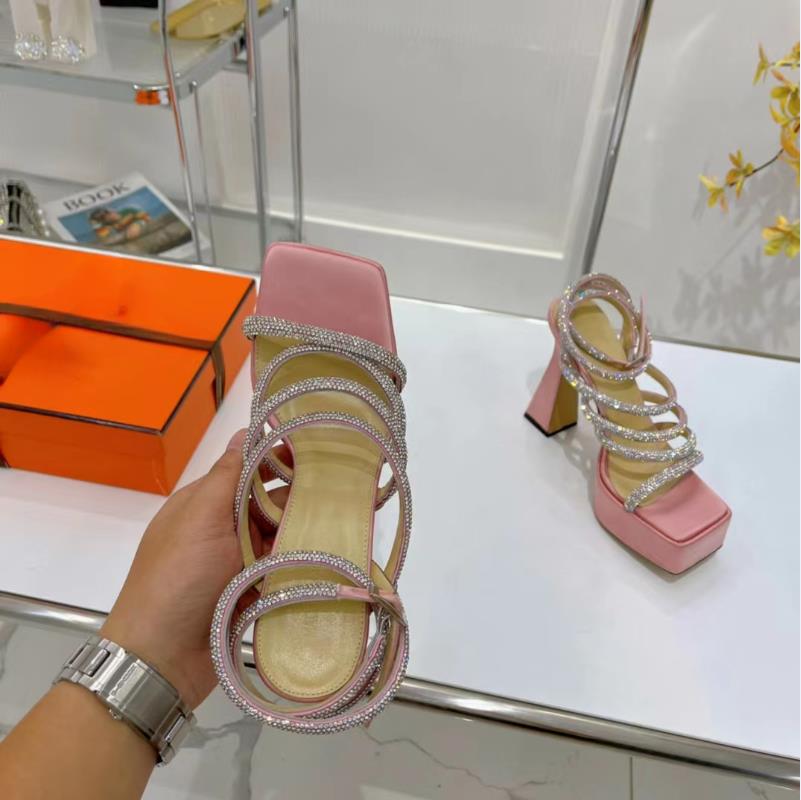 Designer women's luxury cowhide niche with diamond shoes, waterproof platform, high heel sandals, silk shoes, dinner party shoes, high-quality factory shoes