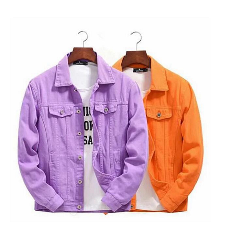 Autumn Winter Men's Denim Jackets Purple orange Casual Coats Fashion Men Women Couple Jean Jacket High Street Outerwear Size S-3XL Chaqueta Hombr