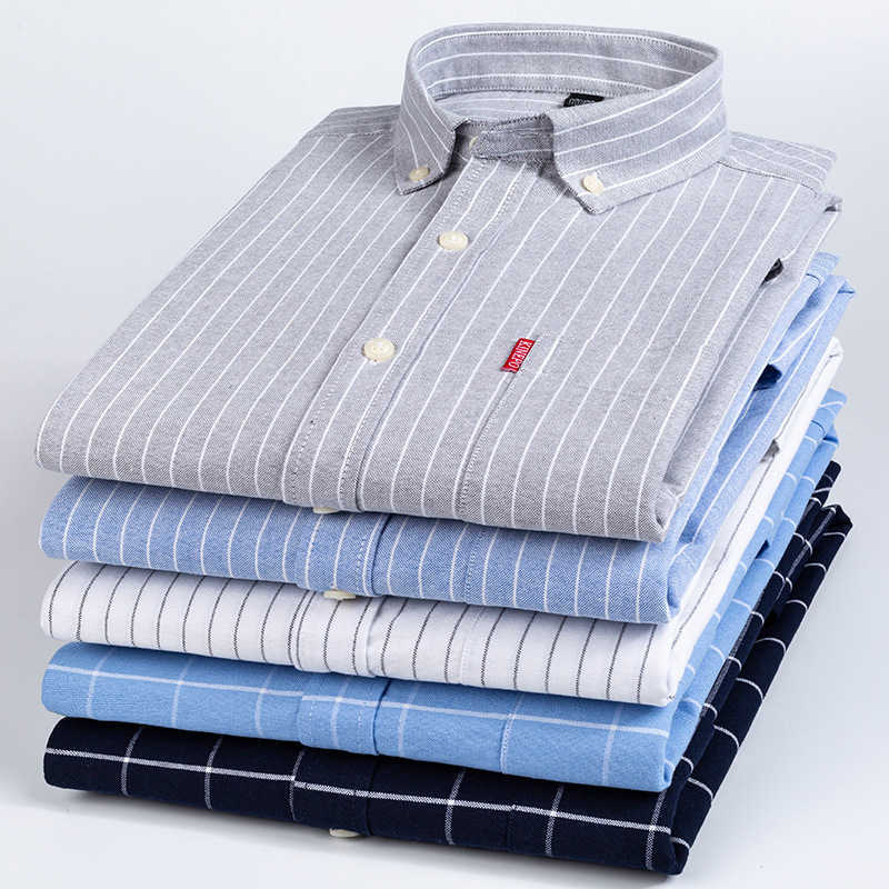 New cotton long-sleeved casual plingham Oxford shirt men's business stripe slimming non-ironing T230502
New cotton long-sleeved casual plingham Oxford shirt men's business stripe slimming non-ironing T230502