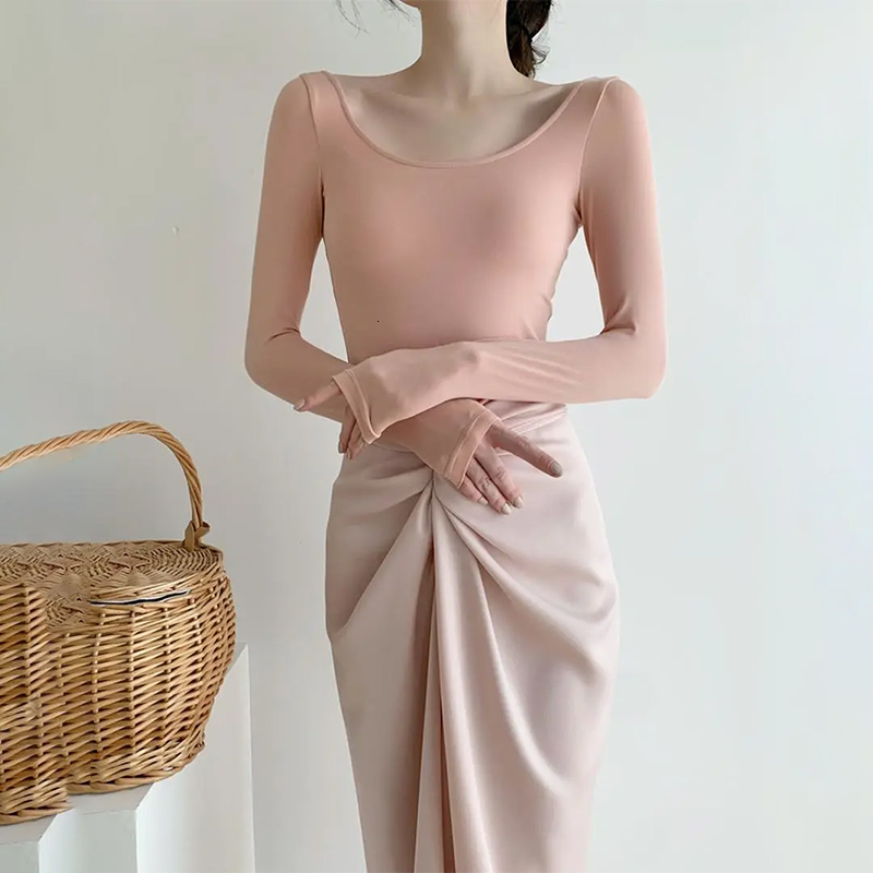 Women's T-Shirt Long-Sleeved Thin Backless Swan Neck Black T-Shirt Women Wrap Fashion Bodycon Tops Ballet Spring Summer Camisetas De Mujer 230428