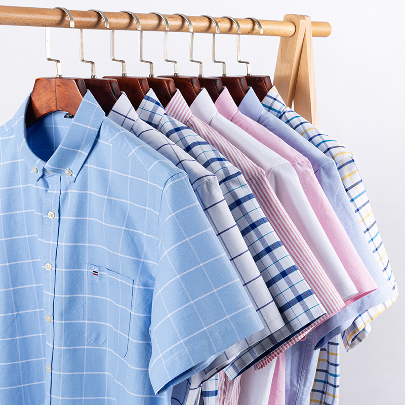 Men's Casual Shirts Summer 100% Cotton Oxford Shirt Mens Short Sleeve Pocket Soft Comfortable Regular Fit Business Casual Purple Dress Shirts Men