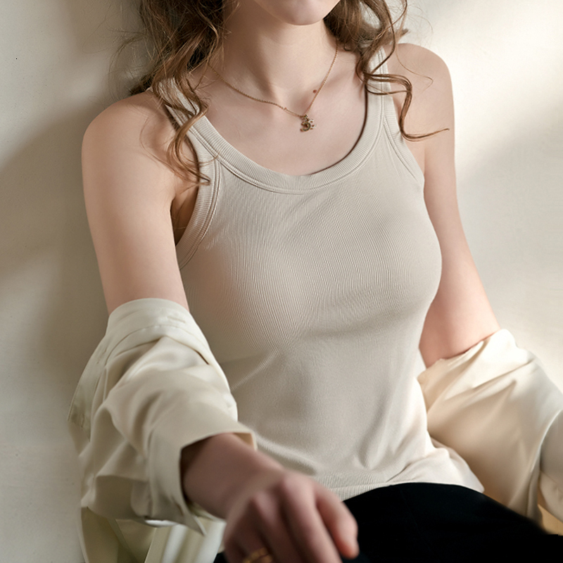 Camisoles Tanks CINOON Women Camisole Push Up Tank Long Tops Padded Female Sexy Bralette Streetwear Seamless Lounge Solid Color Wirefree Tops 230503