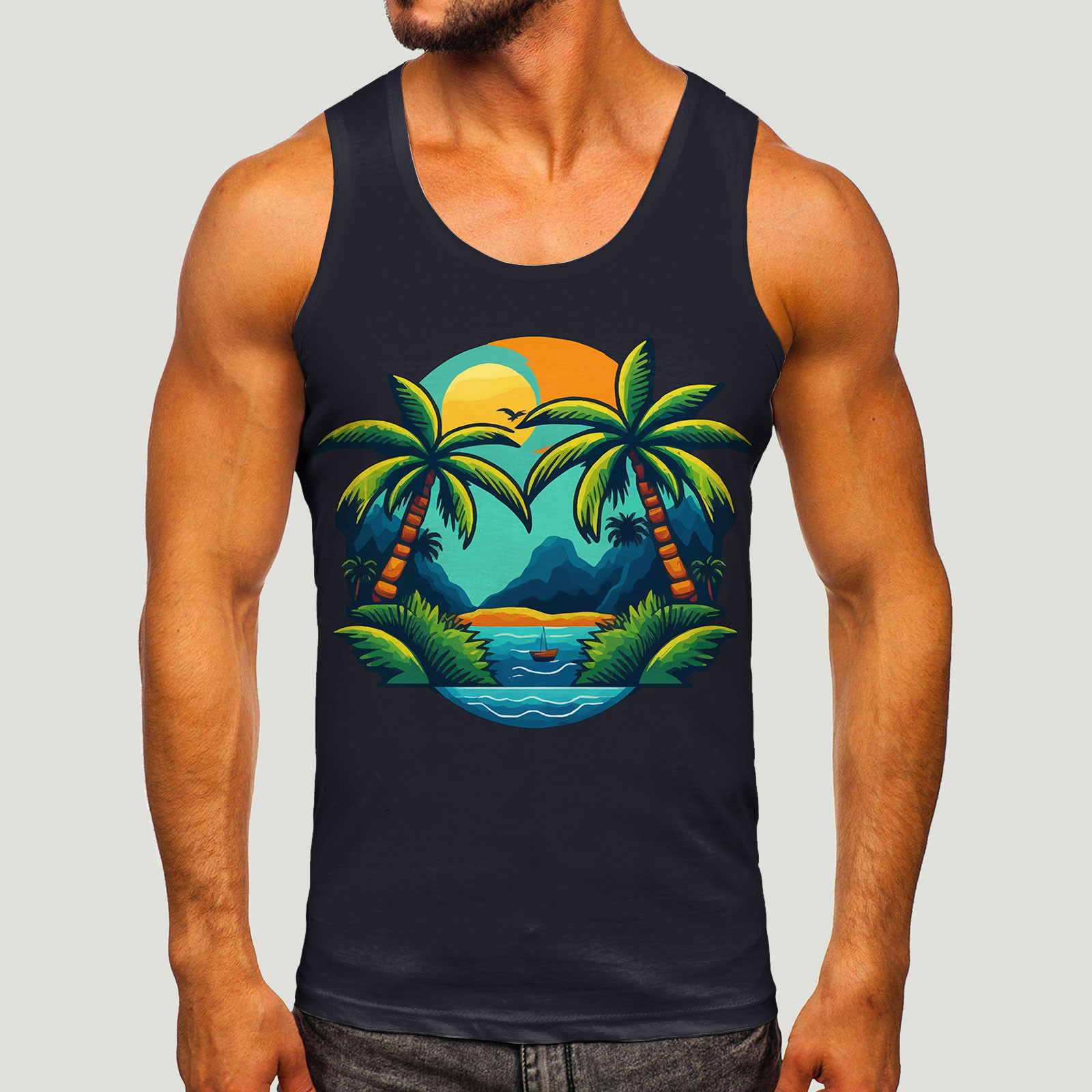 Men's Tank Tops Coconut Tree Print Sleeveless Tee Hawaii Top Summer Casual Beach Vest O Neck Shirt Men Gym Clothing Bodybuilding 2023 230428Z