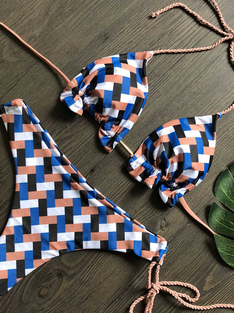Women's Swimwear RUOTONGSEPT 2022 Striped Bikini Set Knotted Swimsuit Women Biquinis Beach Sexy Thong Swimwear Bandage Brazilian Mirco Bikinis P2