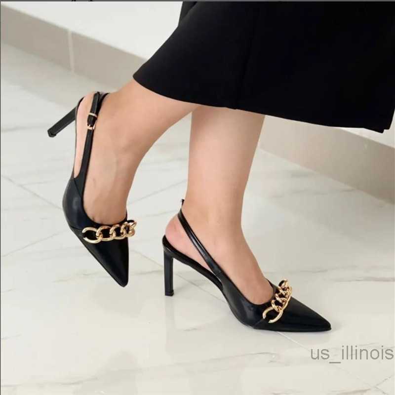 Dress Shoes Spring Heeled Sandal Women Elegant Slingback Heels Casual Thin Heel Opinted Toe Pumps Woman Vintage Chain Pumps