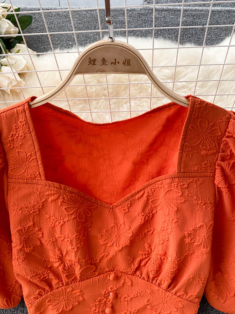 Two Piece Dress Purple/Orange/White Two Piece Set Women Vintage Square Collar Short Sleeve Tops High Waist A-Line Skirt Female Suits 230503