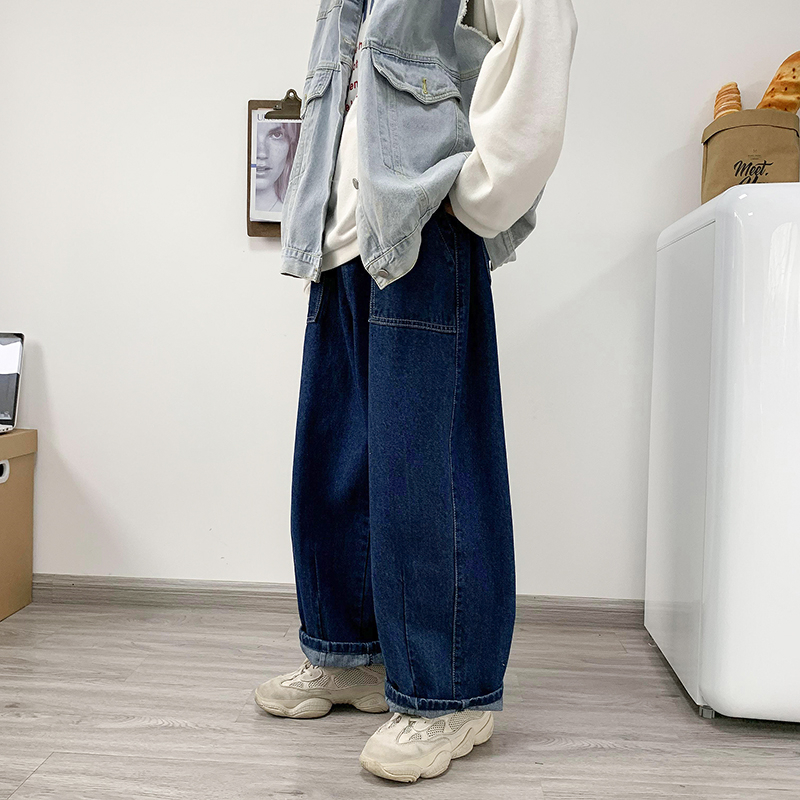 Men s Jeans Men Wide Leg Baggy Retro Blue Japanese Simple Leisure Stylish Soft All match Pocket Large Size S 3XL Solid fashion 230503