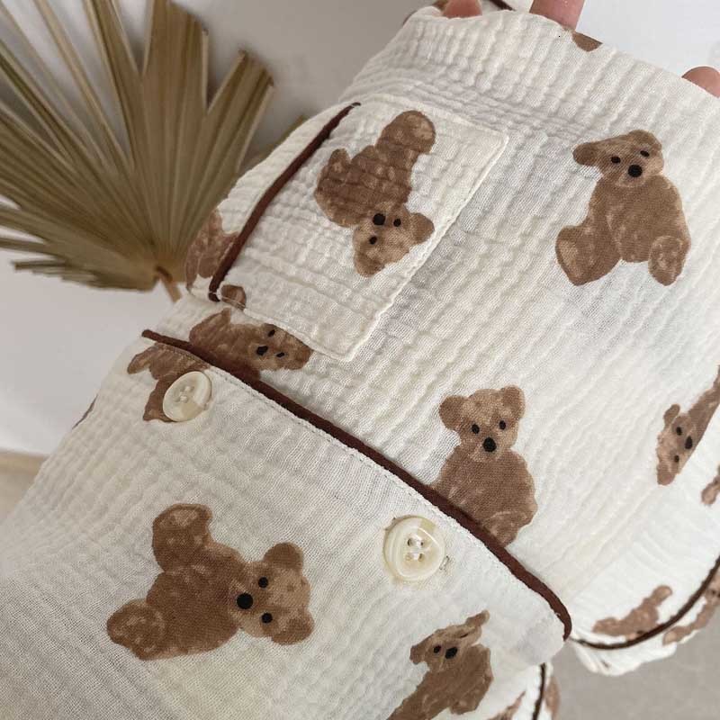 Pajamas Muslin Baby Clothes Toddler Boy Girls Summer Pajamas for Children Sleepwear Kids Clothing Set Children's Robe Pant Short Sleeve 230503