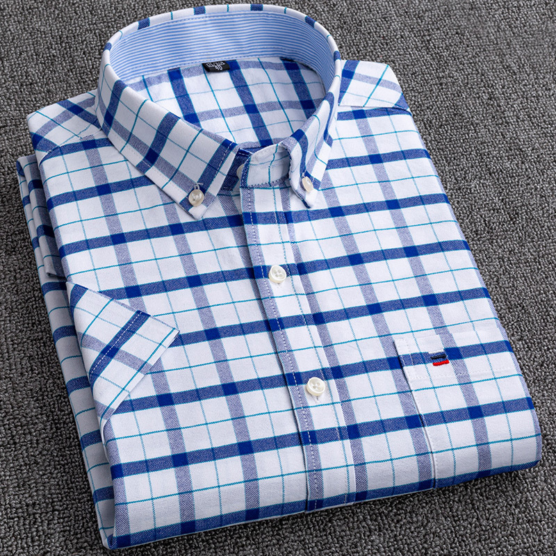 Men's Casual Shirts Summer 100% Cotton Oxford Shirt Mens Short Sleeve Pocket Soft Comfortable Regular Fit Business Casual Purple Dress Shirts Men