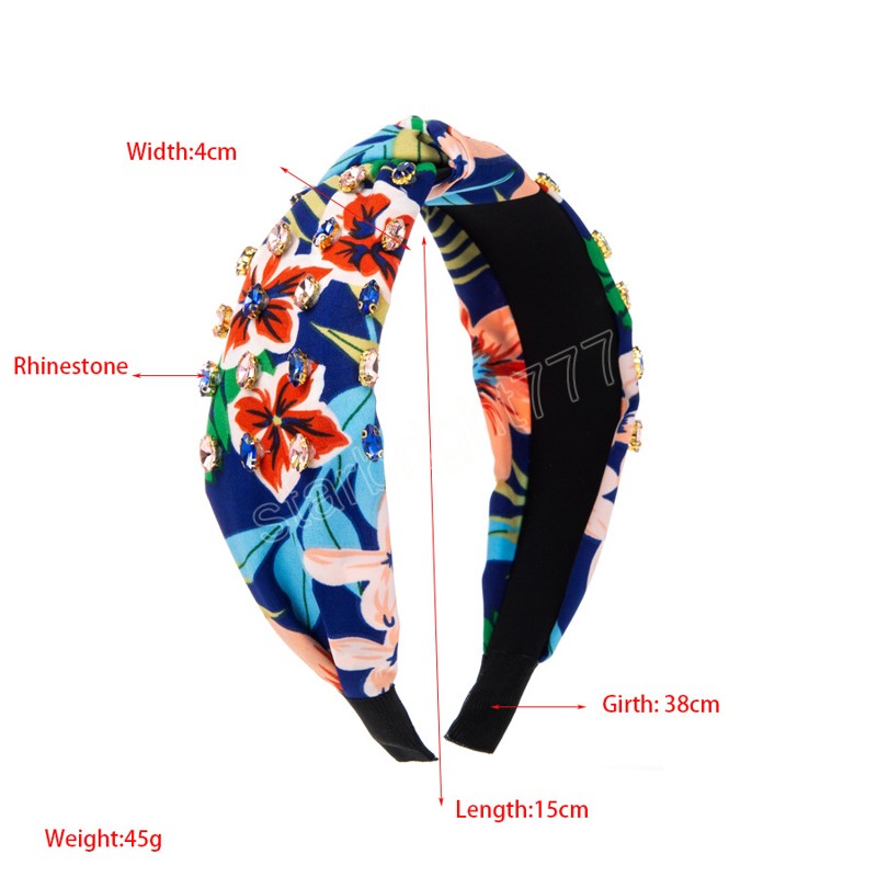 Fabric Color Printing Rhinestone Knotted Headbands Fashion Hair Accessories Women Trendy Casual Hairband Hair Band Girl Headwear