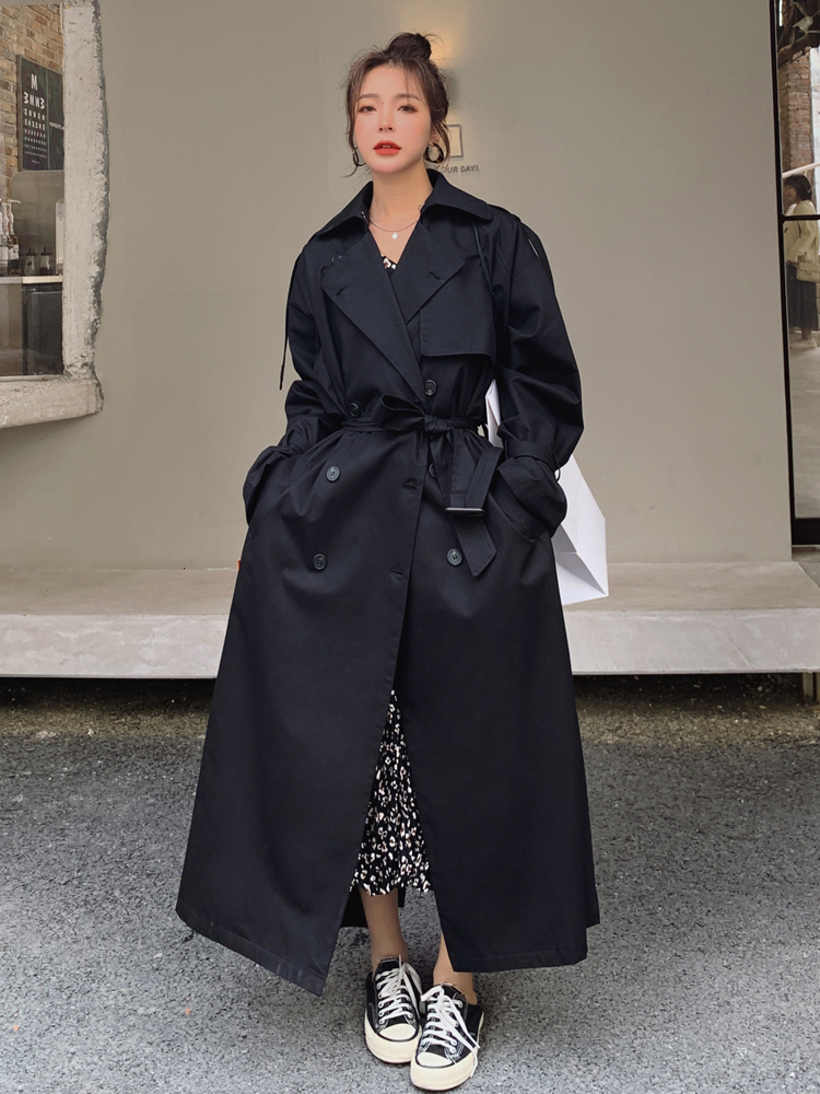 Women s Trench Coats Korean Style Loose Oversized X Long Coat Double Breasted Belted Lady Cloak Windbreaker Spring Fall Outerwear Grey 230503