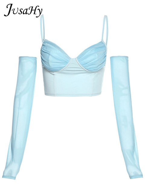 Women's T-Shirt JuSaHy Sexy Pink Crop Top with Gloves Female Fashion Y2K Cleavage Square Neck Sleeveless Tanks Top Casual Streetwear 230503