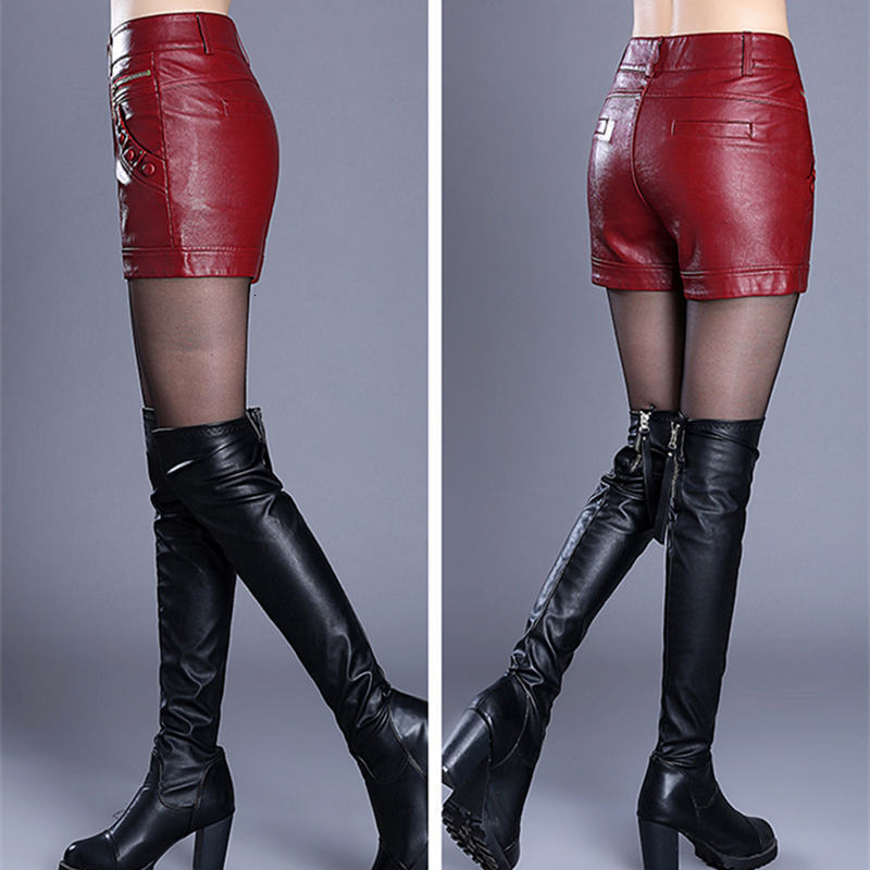 Women's Shorts Large Size 4XL Leather Shorts Women Autumn Winter PU Leather Sexy Shorts Straight Slim High Waist Short Femme Women Shorts 230503