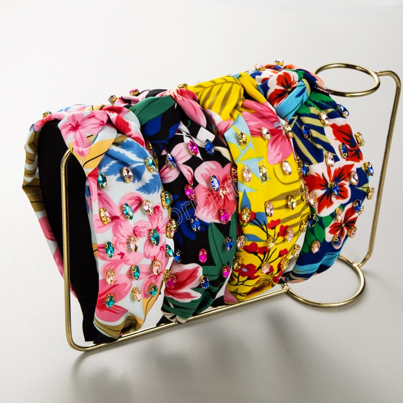 Fabric Color Printing Rhinestone Knotted Headbands Fashion Hair Accessories Women Trendy Casual Hairband Hair Band Girl Headwear