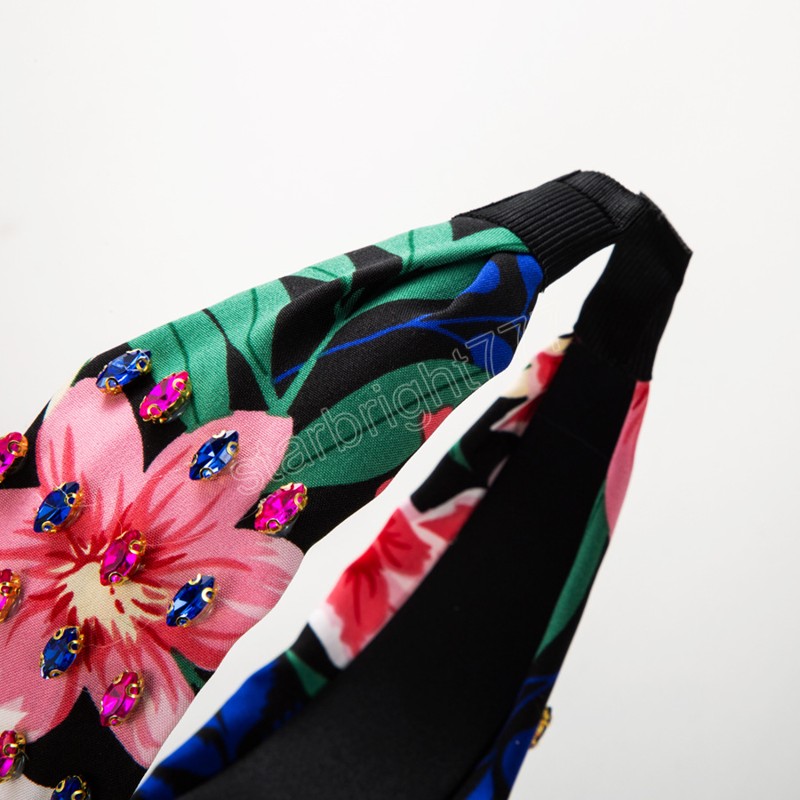 Fabric Color Printing Rhinestone Knotted Headbands Fashion Hair Accessories Women Trendy Casual Hairband Hair Band Girl Headwear