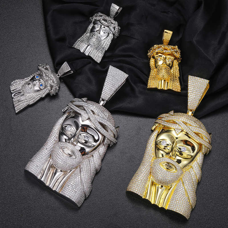 Pass Diamond Tester VVS Moissanite Iced Out Jesus Head Face Pendant Bling 925 Sterling Silver Big Piece Hip Hop Jewelry For Men