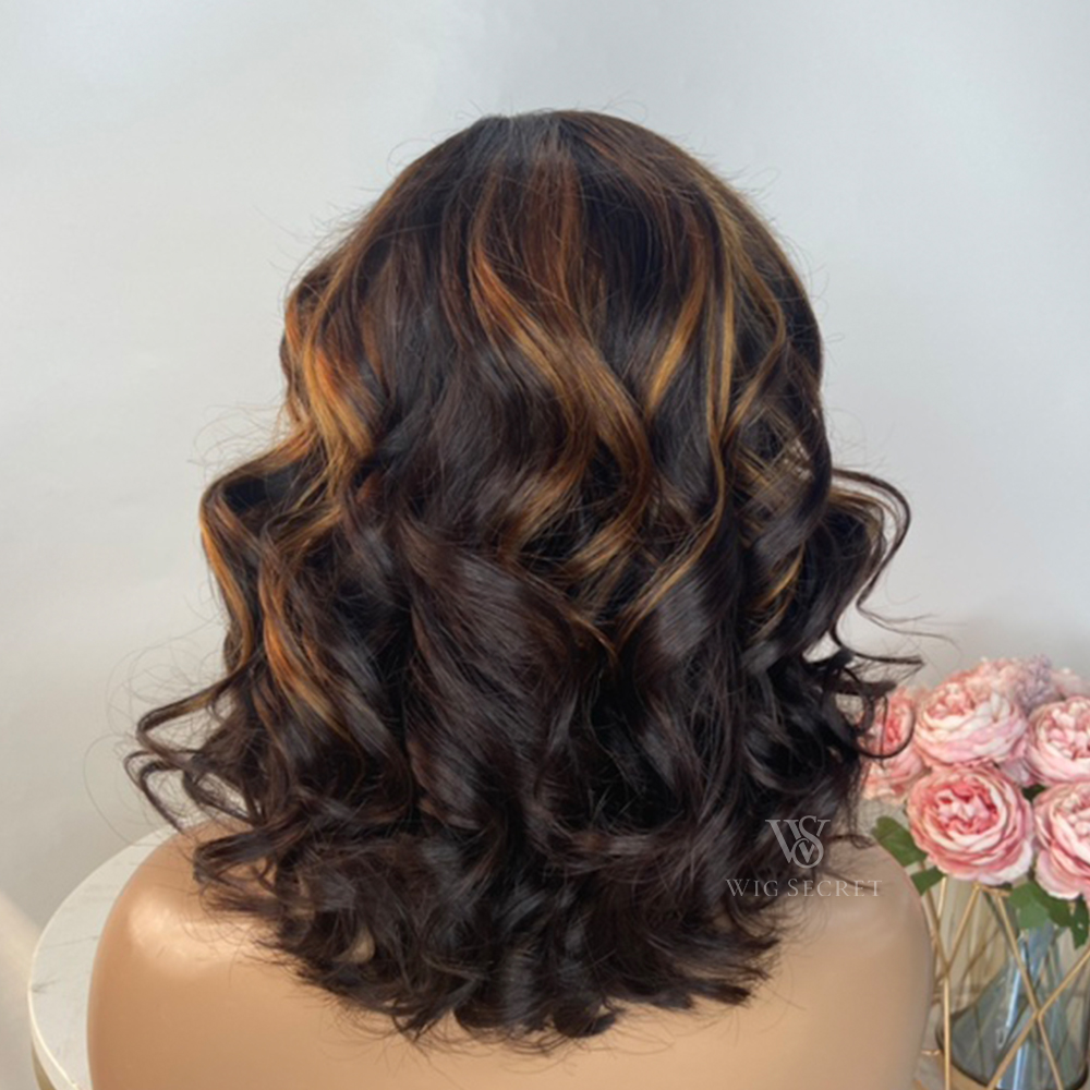 Highlight HD full lace Wig ombre Hair With Bangs Ombre Colored Wig Brazilian Hair Wigs For Women Honey Blonde Glueless Full lace human Wigs