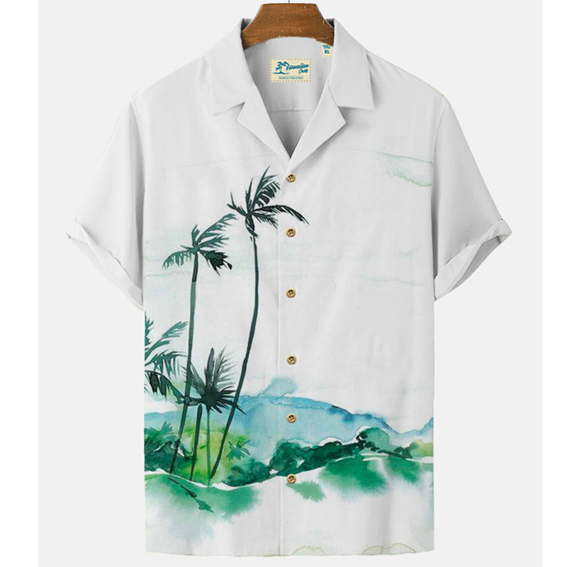 Men's Casual Shirts Harajuku Feather Hawaiian Men's Shirt Printed Short Sleeve Casual White Street Summer Beach Shirts For Men Clothing Summ