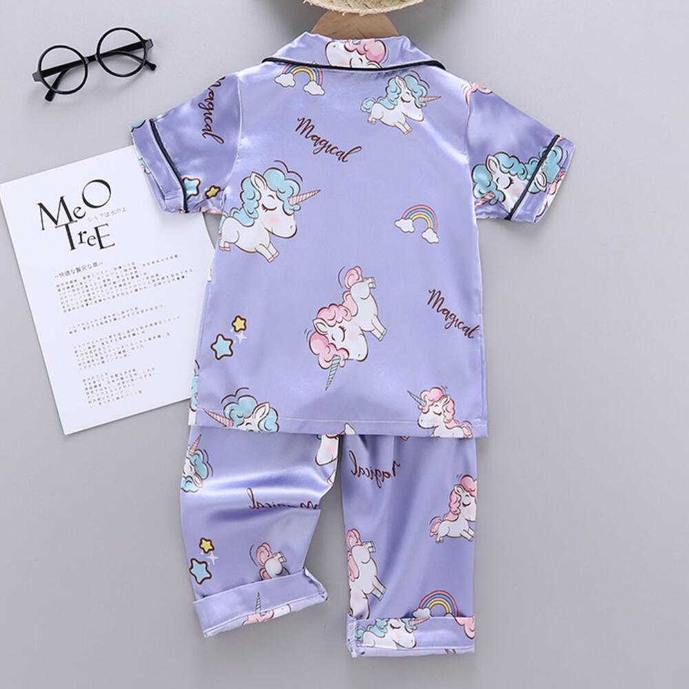 Pajamas 1-10 Years Children's Pyjamas Set Baby Suit Kids Clothes Toddler Girls Lce Silk Cartoon Unicorn Prints Tops Pants Nightgown Girl 230503