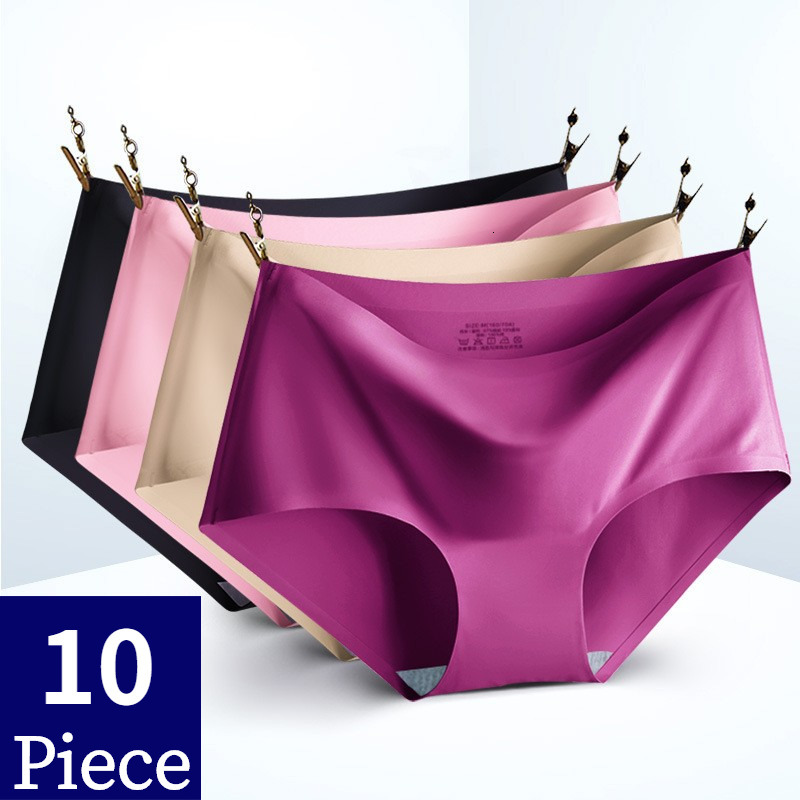 Womens Panties TrowBridge 10PCSSet Womens Panties Solid Seamless Underwear Plus Size Comfortable Briefs Silk Satin Lingerie Health Underpants 230503