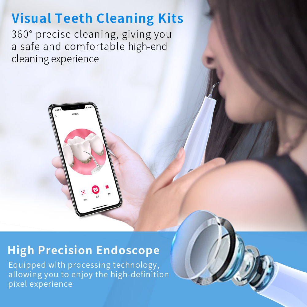 Other Oral Hygiene Visual Ultrasonic Dental Scaler with Camera LED Calculus Oral Tartar Remover Tooth Stain Cleaner Teeth Whitening Cleaning Kit J1 23