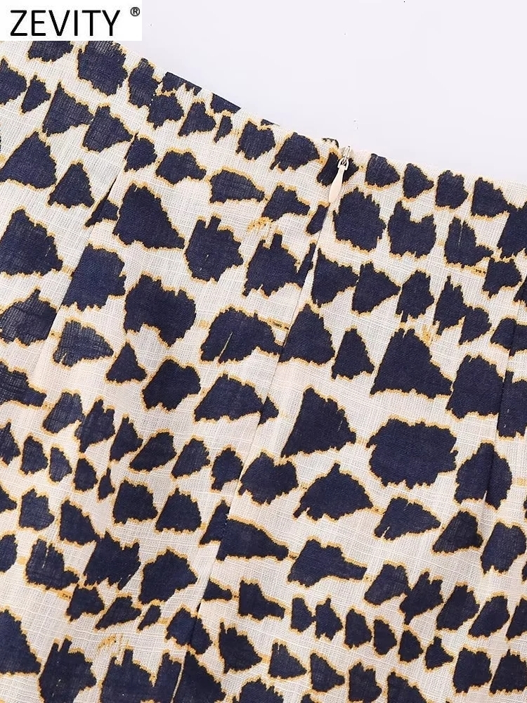 Skirts Zevity Women Vintage Geometric Print Knotted Mini Sarong Skirt Faldas Mujer Female Beading Tassel Casual Zipper Vestidos QUN4078 230503