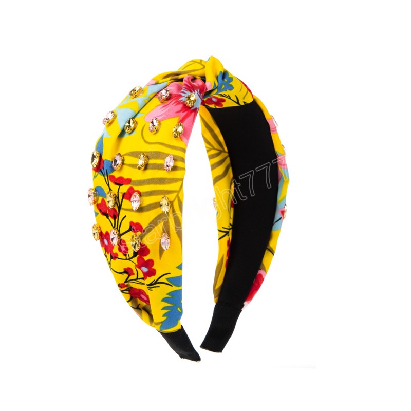 Fabric Color Printing Rhinestone Knotted Headbands Fashion Hair Accessories Women Trendy Casual Hairband Hair Band Girl Headwear