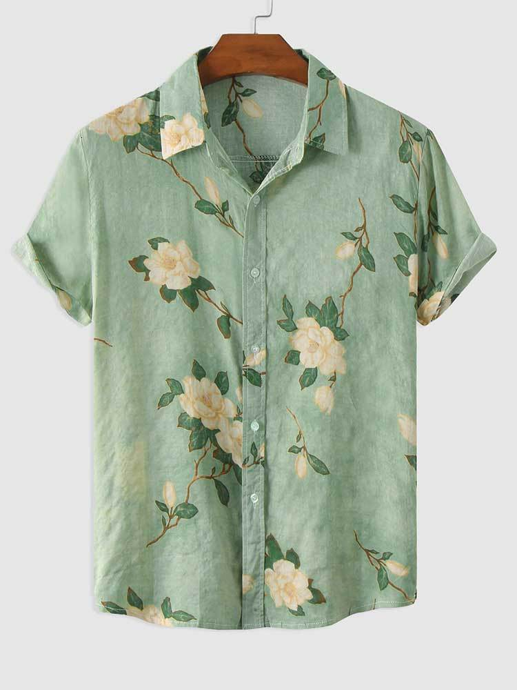 Men's Casual Shirts Shirts for Men Flowers Pattern Short Sleeves Blouses Summer Streetwear Shirt Casual Button Loose Tops Hawaiian Style 230503