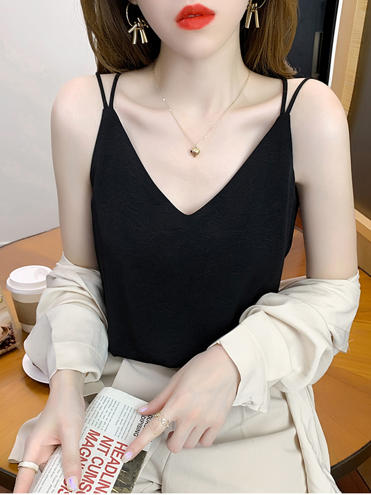 Camisoles Tanks Sexy V Neck Halter Strap Women Camis Silk Cross Backless Top Solid Crop Satin Tank Tops Female Underwear Vest Camisole 230503
