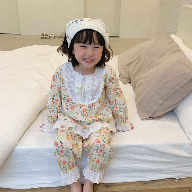 Pajamas Kid Sleepwear Girl Floral Pajama Set.Vintage Spanish Style Toddler Embroidered Lace Pyjama Set Nightwear.Children Clothing 11T 230503