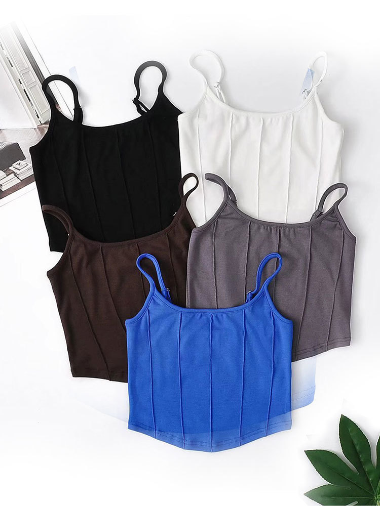 Camisoles Tanks DUOPERI Women Fashion Solid Cropped Camisole Vintage Thin Straps Square Neck Sleeveless Female Chic Lady Tops 230503