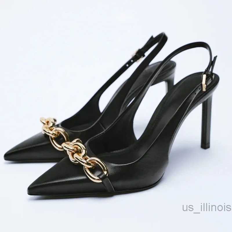 Dress Shoes Spring Heeled Sandal Women Elegant Slingback Heels Casual Thin Heel Opinted Toe Pumps Woman Vintage Chain Pumps