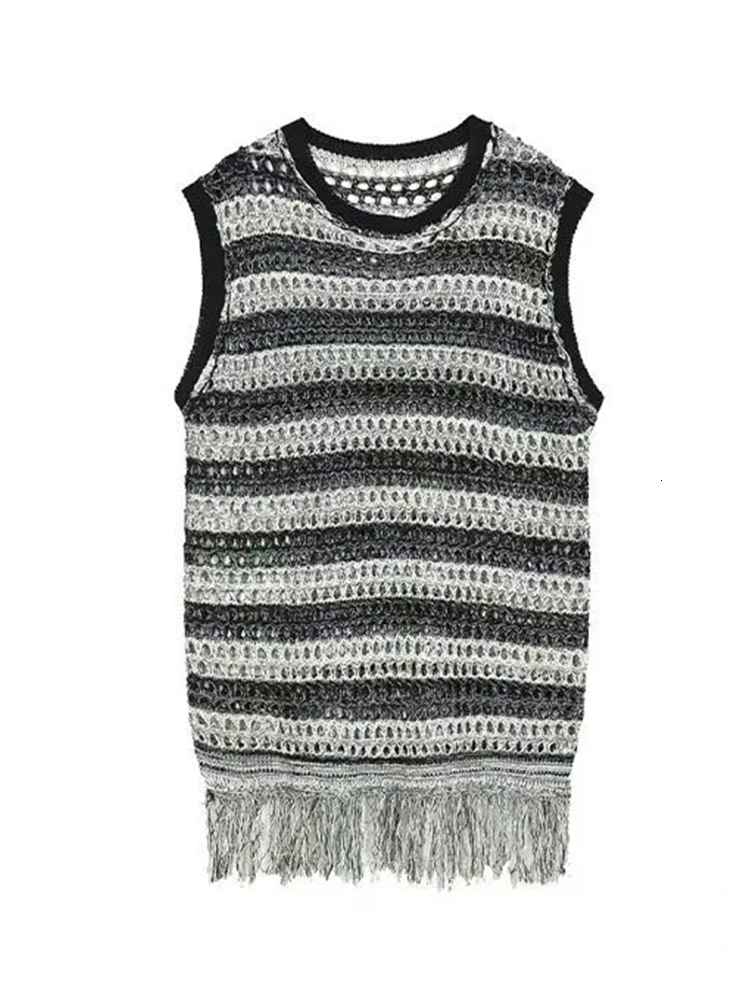 Men's Tank Tops HOUZHOU Striped Mesh Vest for Men Vintage Knit Sleeveless Tee Male Casual Summer Beach Japanese Streetwear Hip Hop 230428Z