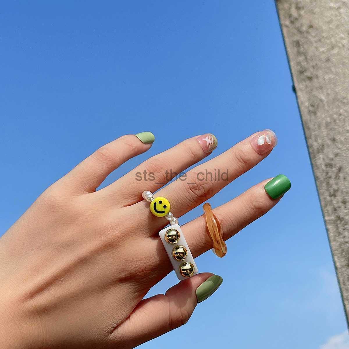 2023 Ring For Women New Ins Aesthetic Colorful Transparent Resin Acrylic Ring Set Geometric Irregular Square Jewelry Y2302