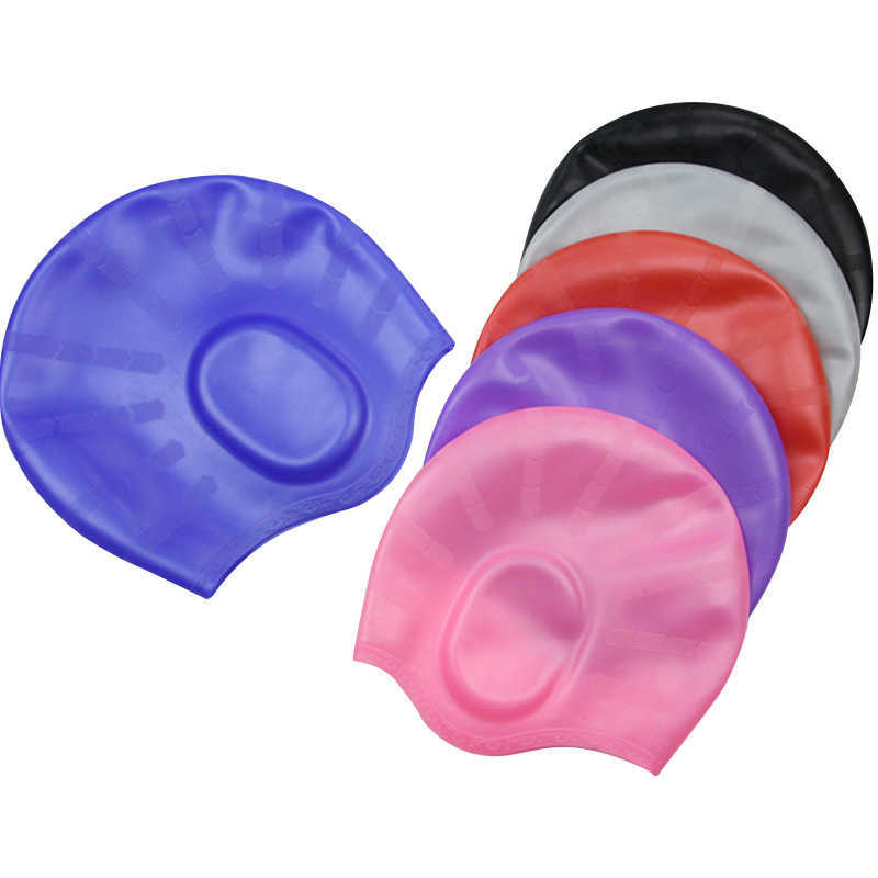 Swimming caps Flexible Silicone Gel Ear Bathing Swimming Cap Men Women Long Hair Sports Waterproof Swim Pool Cap Swimming Hat Cover for Adult J230502