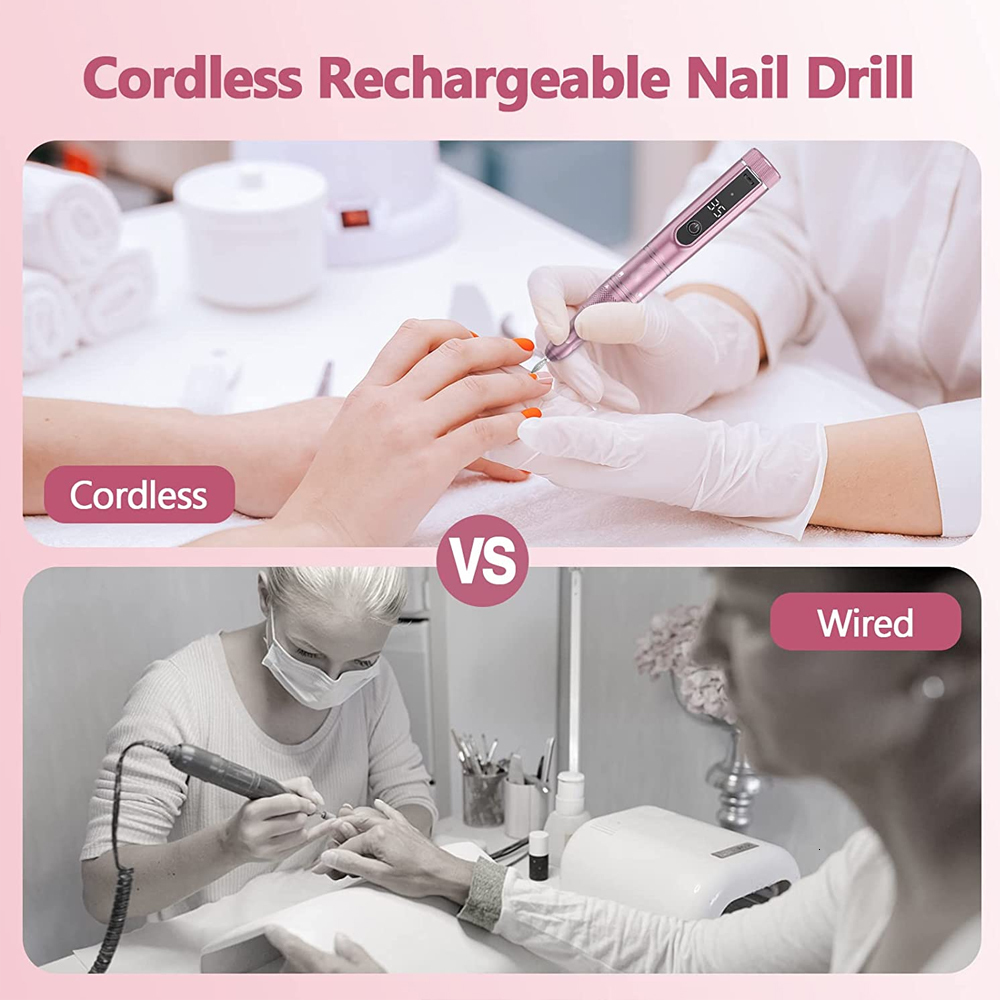 Nail Art Equipment Cordless Electric Nail Drill Machine with LED Display Forward Reverse Direction E File Nail Drill for Acrylic Nails Manicure Set 23