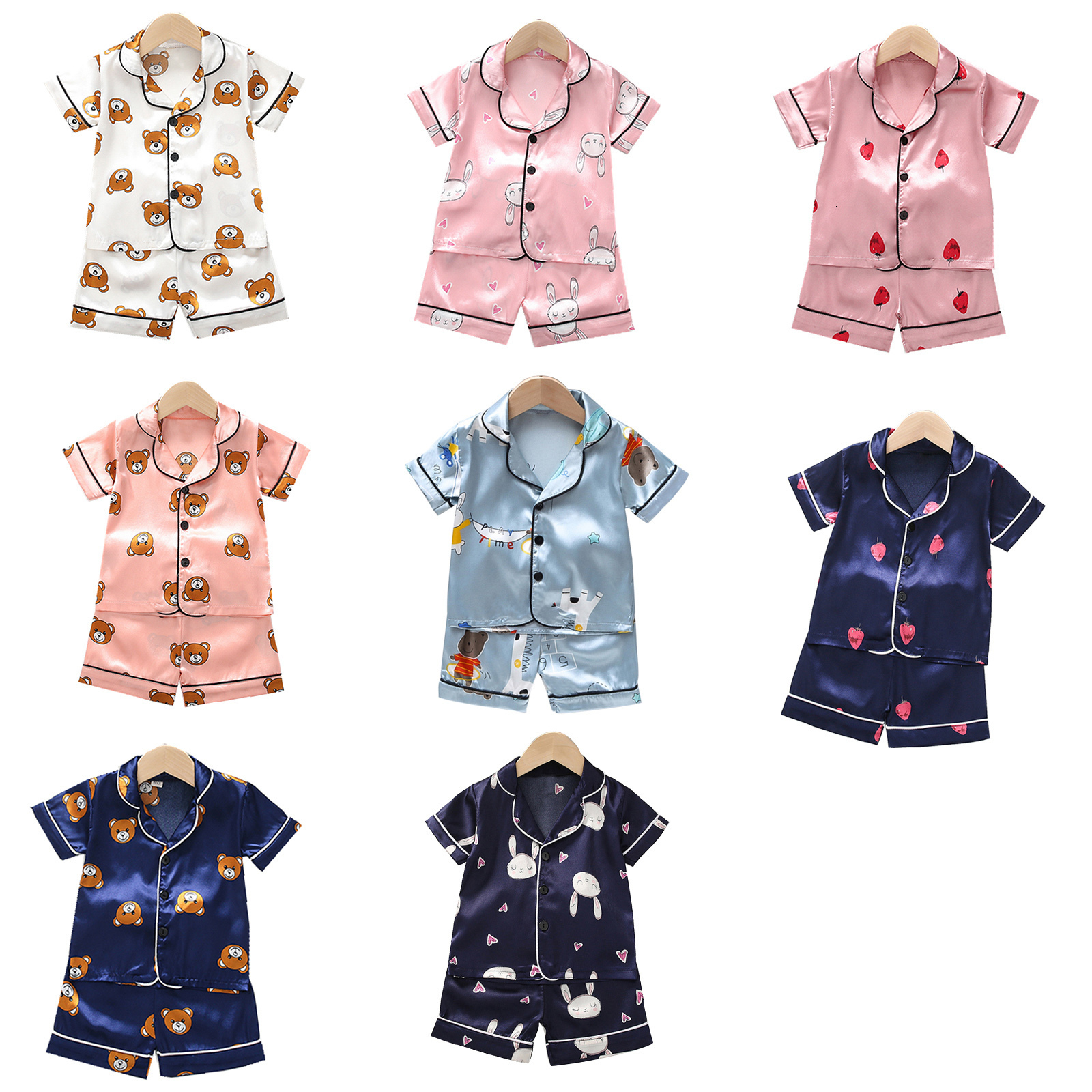 Pajamas Baby Pajamas Sleep Clothes Set Summer Cartoon Print Sleepwear Infant Boy Girl Loungewear Button Top with Shorts Nightwear Outfit 230503
