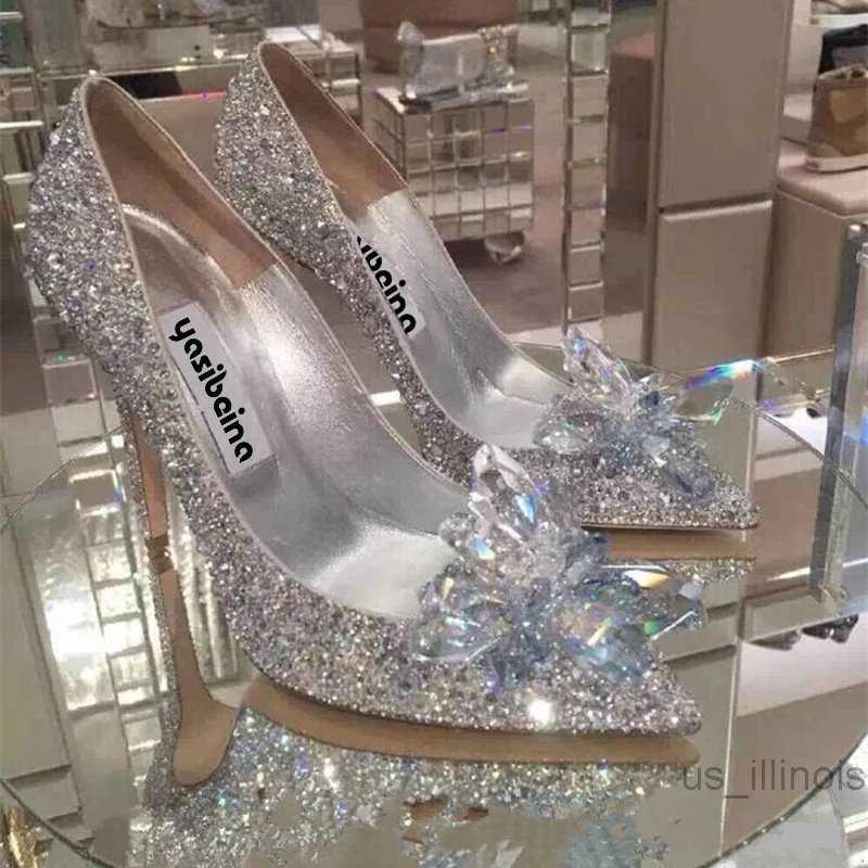 Dress Shoes 2023 European Wedding Shoes Female Rhinestone Crystal Shoes Stiletto Pointed Red Bridal Shoes Fashion Bridesmaid High Heel
