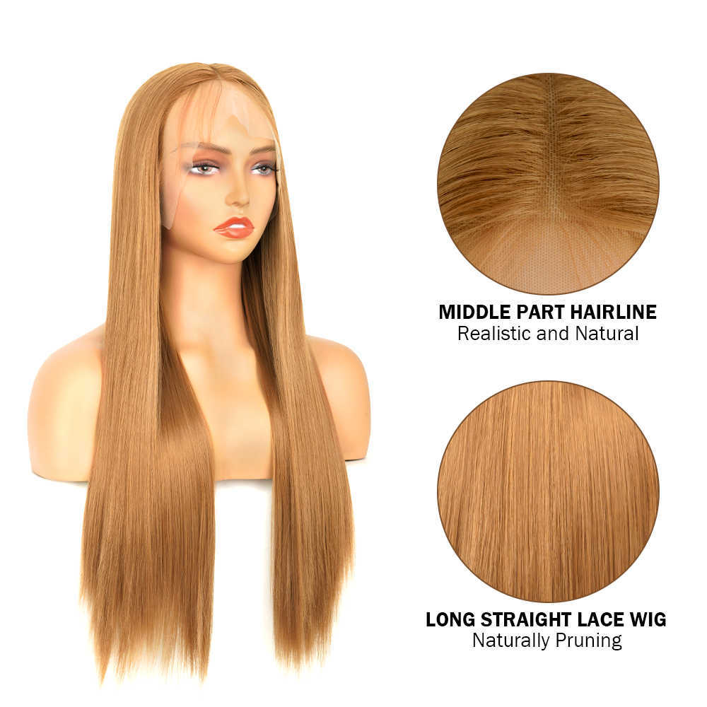 Synthetic Wigs Ginger Brown Wig Straight Synthetic 13x1 t Part Lace s for Women Glueless Pre Plucked Hairline with Baby Hair Cosplay 230227