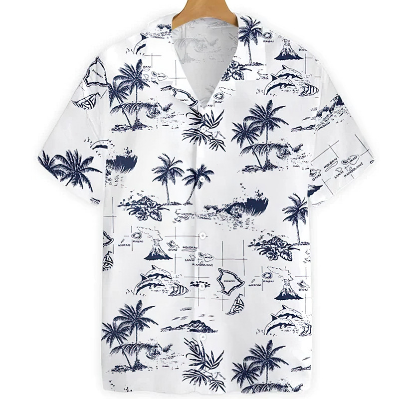Men's Casual Shirts Harajuku Feather Hawaiian Men's Shirt Printed Short Sleeve Casual White Street Summer Beach Shirts For Men Clothing Summ