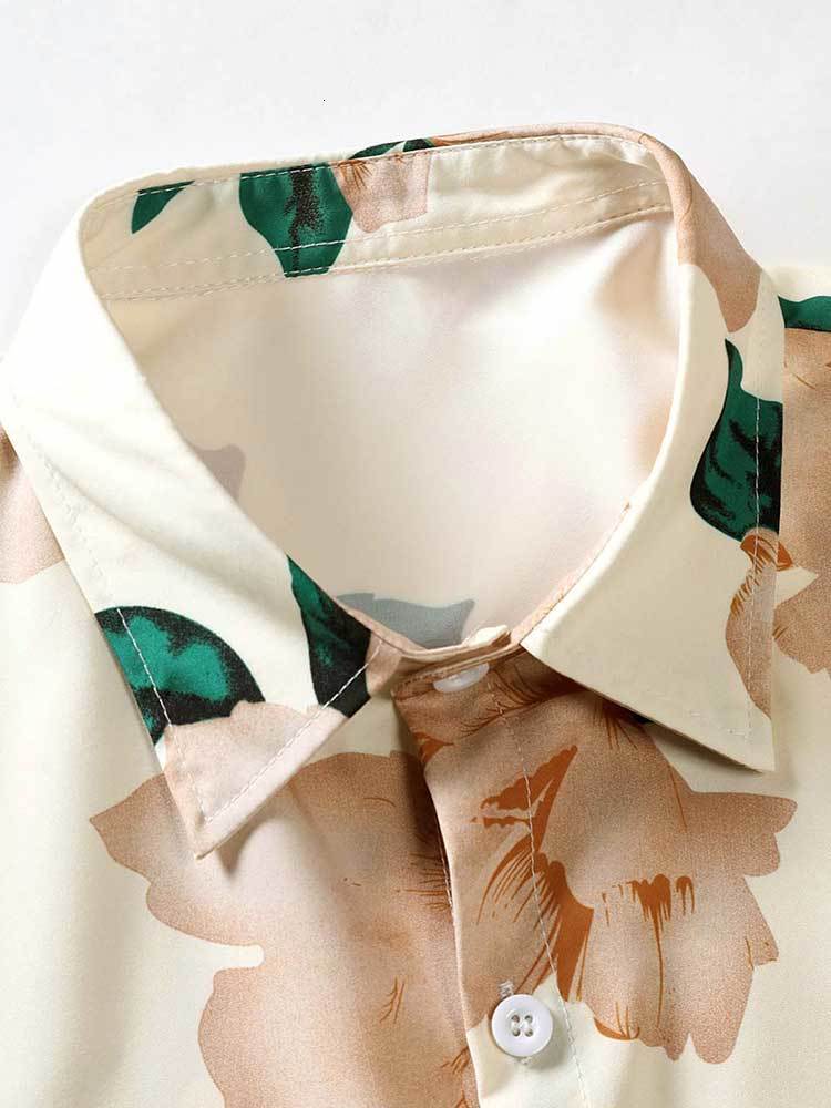 Men's Casual Shirts Shirt for Men Satin Floral Pattern Short Sleeves Blouses Stand Collar Silky Shirts for Vacation Daily Streetwear Tops 230503