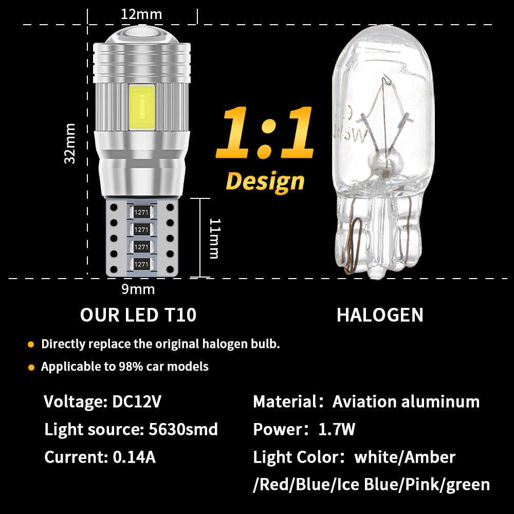 100PCS Led W5W T10 Car Led Signal Lamp 501 194 Bulbs 5630 6SMD Clearance Lights Reading Lights Interior Lights 6000K 12V White