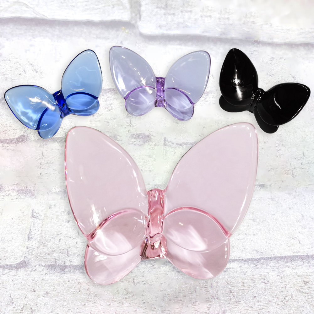 Decorative Objects Figurines Glass Crystal Lucky Butterfly Ornaments Nordic Colored Glaze Butterfly Decoration Bright Color DIY Wedding Party Gifts 23