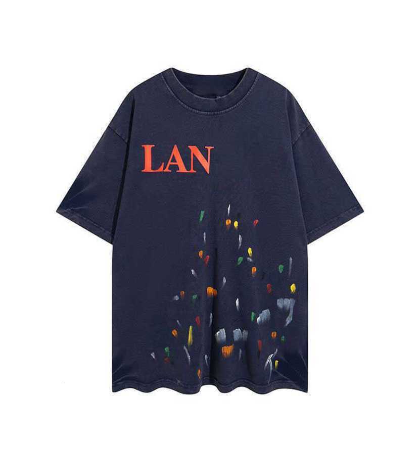 

Ss23 Designer Lanvins Letter Printing Ink Splashing Color Dots Short Sleeve Men' and Women' Lovers T-shirt Trend Navy, Dark green