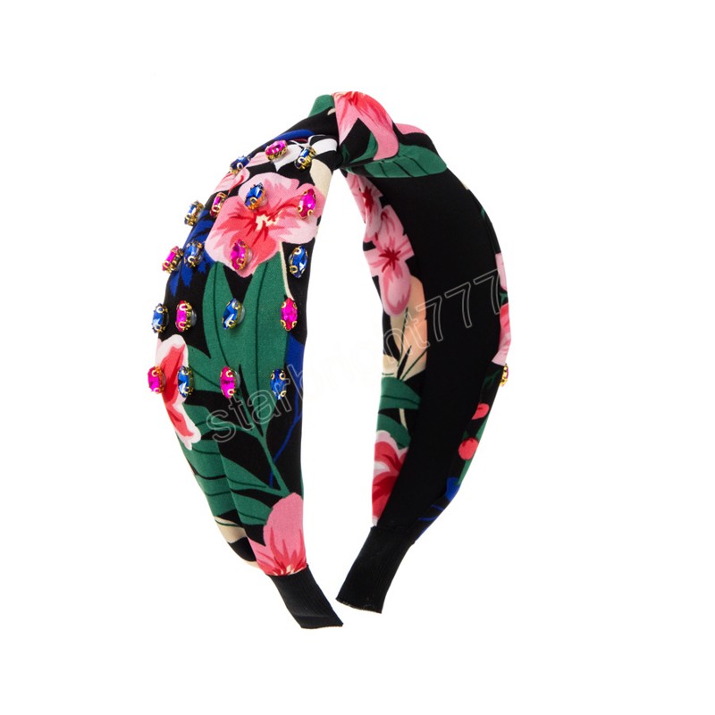 Fabric Color Printing Rhinestone Knotted Headbands Fashion Hair Accessories Women Trendy Casual Hairband Hair Band Girl Headwear