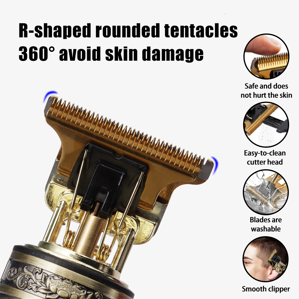 Clippers Trimmers USB Electric LCD Hair Clipper Trimmer All In One Gold Light Head Rechargeable Hair Clipper Oil Head Hair Carving Mark Razor 230428