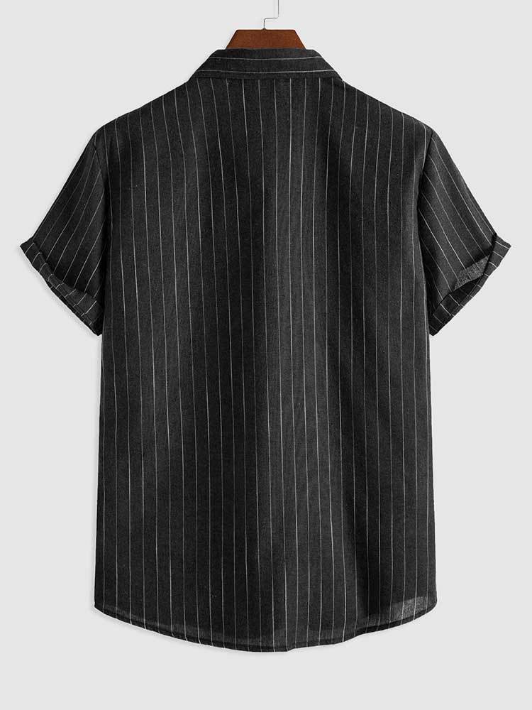 Men's Casual Shirts Striped Shirt for Men Cotton Short Sleeves Button Blouses Casual Turn-down Collar Shirt Summer Streetwear Overshirts Tops 230