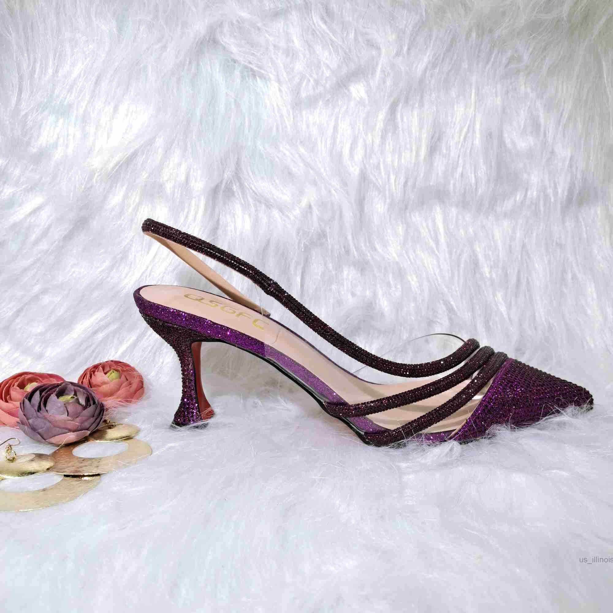 Dress Shoes QSGFC 2022 Comfortable Streamline Pointed Shiny Small Diamond Noble Ladies Shoelace Bag Party Shoe Bag Friend Party Shoelace Bag