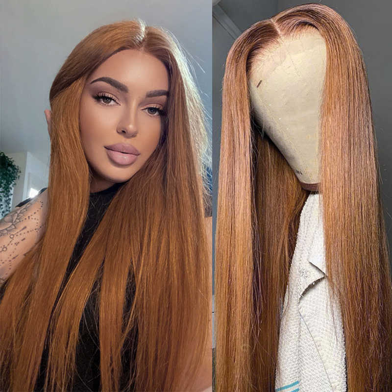 Synthetic Wigs Ginger Brown Wig Straight Synthetic 13x1 t Part Lace s for Women Glueless Pre Plucked Hairline with Baby Hair Cosplay 230227